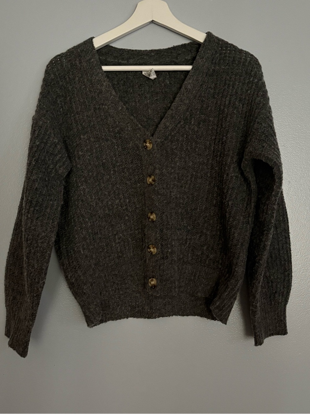 George Charcoal Button-Front V-Neck Cardigan